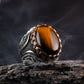 RARE PRINCE by CARAT SUTRA | Unique Designed Turkish Style Ring with Natural Tiger Eye | 925 Sterling Silver Oxidized Ring | Men's Jewelry | With Certificate of Authenticity and 925 Hallmark - caratsutra