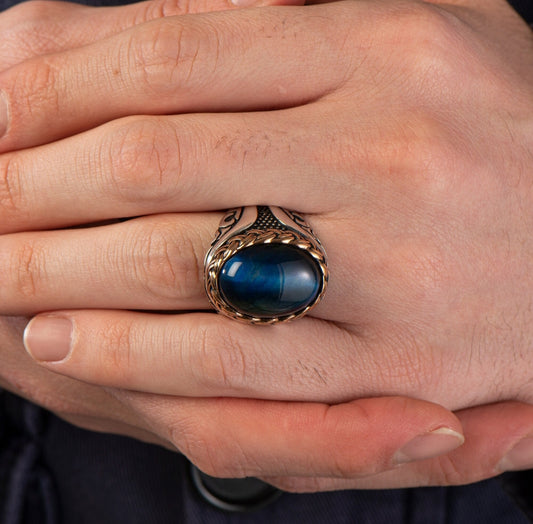 RARE PRINCE by CARAT SUTRA | Unique Designed Turkish Style Ring with S Sapphire | 925 Sterling Silver Oxidized Ring | Men's Jewelry | With Certificate of Authenticity and 925 Hallmark - caratsutra
