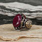 RARE PRINCE by CARAT SUTRA | Unique Designed Turkish Style Heavy Ring with Natural Red Ruby | 22kt Gold Micron Plated 925 Sterling Silver Oxidized Ring | Men's Jewelry | With Certificate of Authenticity and 925 Hallmark - caratsutra