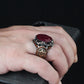 RARE PRINCE by CARAT SUTRA | Unique Designed Turkish Style Heavy Ring with Natural Red Ruby | 22kt Gold Micron Plated 925 Sterling Silver Oxidized Ring | Men's Jewelry | With Certificate of Authenticity and 925 Hallmark - caratsutra