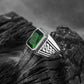 RARE PRINCE by CARAT SUTRA | Unique Versace Designed Turkish Style Ring with Green Zircon , 925 Sterling Silver Oxidized Ring | Men's Jewelry | With Certificate of Authenticity and 925 Hallmark - caratsutra