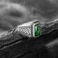 RARE PRINCE by CARAT SUTRA | Unique Versace Designed Turkish Style Ring with Green Zircon , 925 Sterling Silver Oxidized Ring | Men's Jewelry | With Certificate of Authenticity and 925 Hallmark - caratsutra