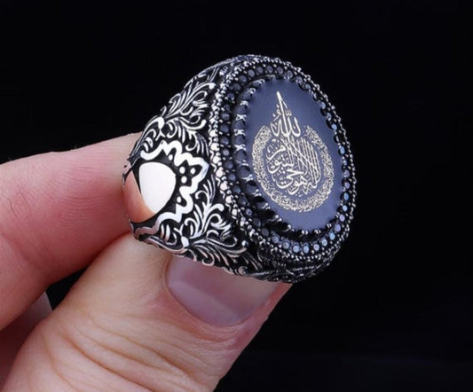 RARE PRINCE by CARAT SUTRA | Custom Order, Oxidized Sterling Silver 925 Ring with Arabic Engraving | Jewellery for Men| With Certificate of Authenticity and 925 Hallmark - caratsutra
