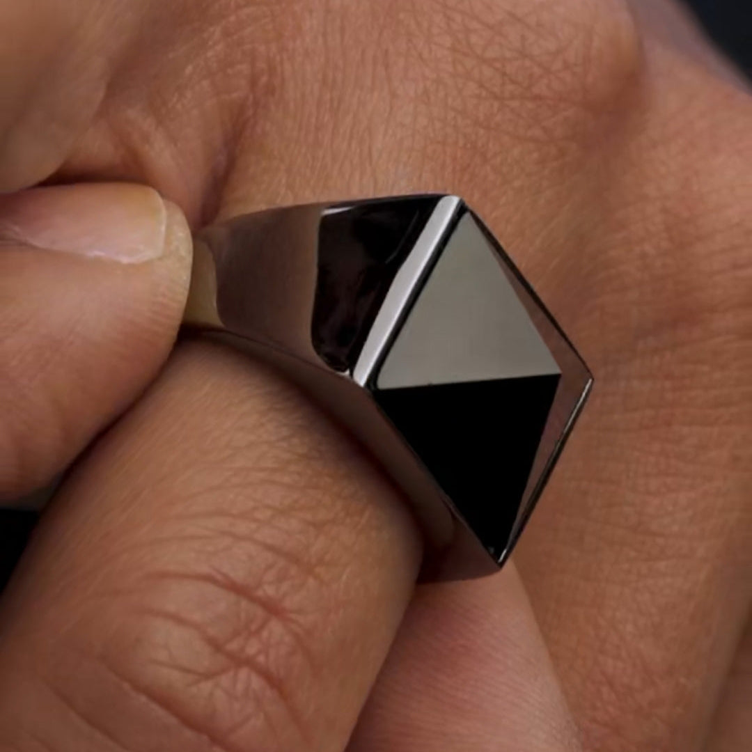 RARE PRINCE by CARAT SUTRA | Exclusive Classic Style Ring with Natural Pyramidal Black Onyx | Sterling Silver 925 Ring | Jewellery for Men| With Certificate of Authenticity and 925 Hallmark