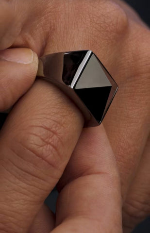 RARE PRINCE by CARAT SUTRA | Exclusive Classic Style Ring with Natural Pyramidal Black Onyx | Sterling Silver 925 Ring | Jewellery for Men| With Certificate of Authenticity and 925 Hallmark
