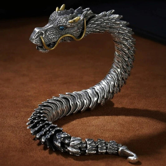 RARE PRINCE by CARAT SUTRA | Unique Golden Horn Oxidized Dragon Bracelet with Blue Eyes | 925 Sterling Silver Oxidized Bracelet | Unisex Jewelry | With Certificate of Authenticity and 925 Hallmark - caratsutra