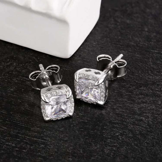 RARE PRINCE by CARAT SUTRA | Princess Cut Diamond Stud Earrings for Men | AAA+ Quality Swarovski Diamond & White Rhodium & 22kt Gold Plated 925 Sterling Silver Earrings | Jewellery for Men| With Certificate of Authenticity and 925 Hallmark