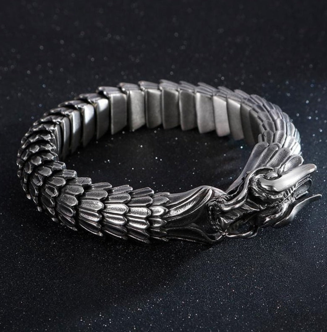 RARE PRINCE by CARAT SUTRA | Unique Vintage Dark/Light Oxidized Dragon Bracelet | 925 Sterling Silver Dark/Light Oxidized Bracelet | Unisex Jewelry | With Certificate of Authenticity and 925 Hallmark - caratsutra