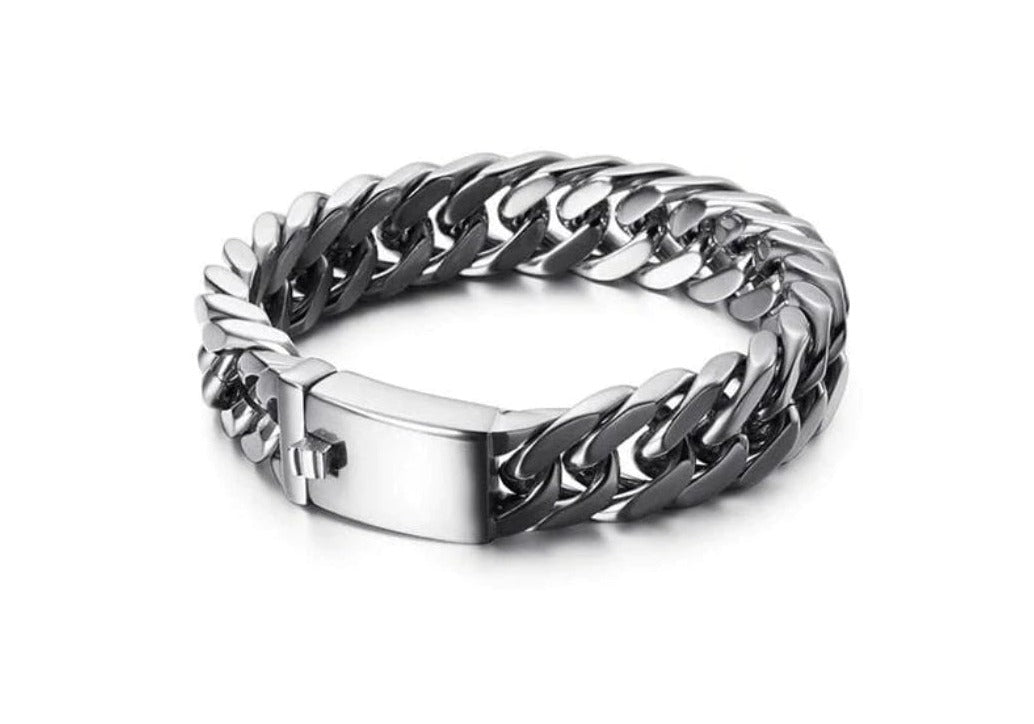 Men's Black Leather and Steel Braided Bracelet - CladdaghRings.com