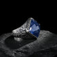 RARE PRINCE by CARAT SUTRA | Unique Turkish Style Ring with Faceted Natural Blue Lapis Lazuli | 925 Sterling Silver Oxidized Ring | Men's Jewelry | With Certificate of Authenticity and 925 Hallmark - caratsutra