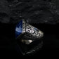 RARE PRINCE by CARAT SUTRA | Unique Turkish Style Ring with Faceted Natural Blue Lapis Lazuli | 925 Sterling Silver Oxidized Ring | Men's Jewelry | With Certificate of Authenticity and 925 Hallmark - caratsutra