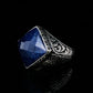 RARE PRINCE by CARAT SUTRA | Unique Turkish Style Ring with Faceted Natural Blue Lapis Lazuli | 925 Sterling Silver Oxidized Ring | Men's Jewelry | With Certificate of Authenticity and 925 Hallmark - caratsutra