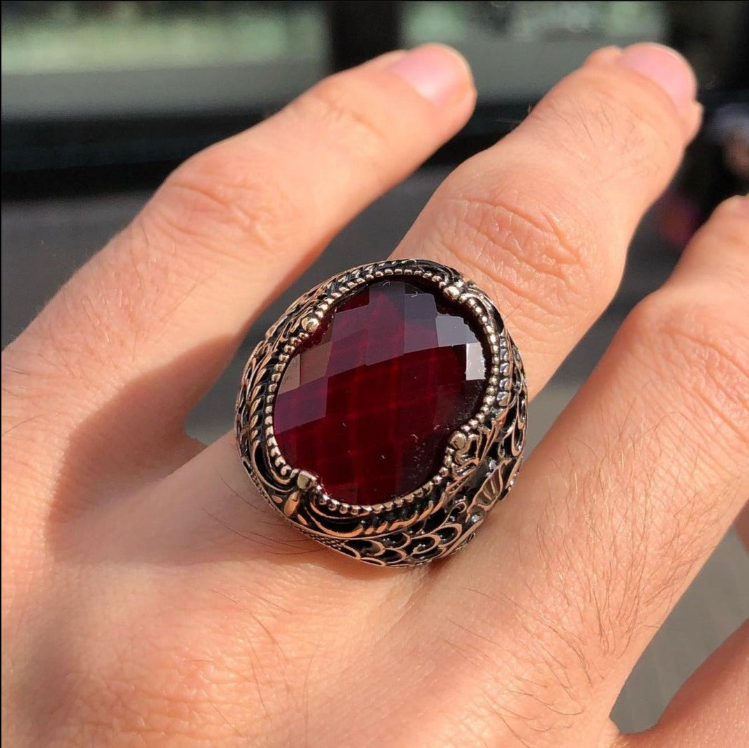 Ruby, buy Zircon, 925 sterling silver men's ring