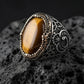 RARE PRINCE by CARAT SUTRA | Unique Turkish Style Ring with Natural Tiger Eye | 925 Sterling Silver Oxidized Ring | Men's Jewelry | With Certificate of Authenticity and 925 Hallmark - caratsutra