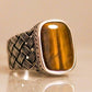 RARE PRINCE by CARAT SUTRA | Unique Turkish Style Ring with Natural Tiger Eye | 925 Sterling Silver Oxidized Ring | Men's Jewelry | With Certificate of Authenticity and 925 Hallmark - caratsutra