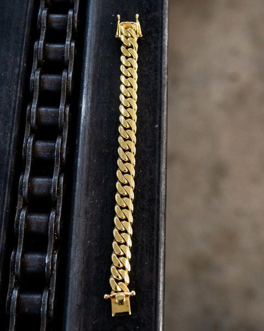 RARE PRINCE by CARAT SUTRA | 12mm Wide Solid Miami Cuban Link Bracelet | 22kt Gold Micron Plated 925 Sterling Silver Bracelet | Men's Jewelry | With Certificate of Authenticity and 925 Hallmark - caratsutra