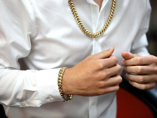 RARE PRINCE by CARAT SUTRA | 12mm Wide Solid Miami Cuban Link Chain | 22kt Gold Micron Plated 925 Sterling Silver Chain | Men's Jewelry | With Certificate of Authenticity and 925 Hallmark - caratsutra
