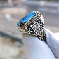 RARE PRINCE by CARAT SUTRA | Unique Designed Turkish Style Ring with Natural Blue Topaz | 925 Sterling Silver Oxidized Ring | Men's Jewelry | With Certificate of Authenticity and 925 Hallmark