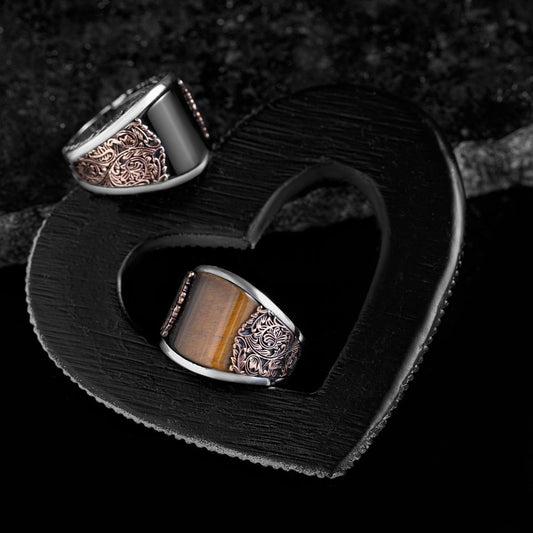 RARE PRINCE by CARAT SUTRA | Unique Designed Turkish Style Curved Ring with Natural Black Onyx | 925 Sterling Silver Gold Plated Ring | Men's Jewelry | With Certificate of Authenticity and 925 Hallmark - caratsutra