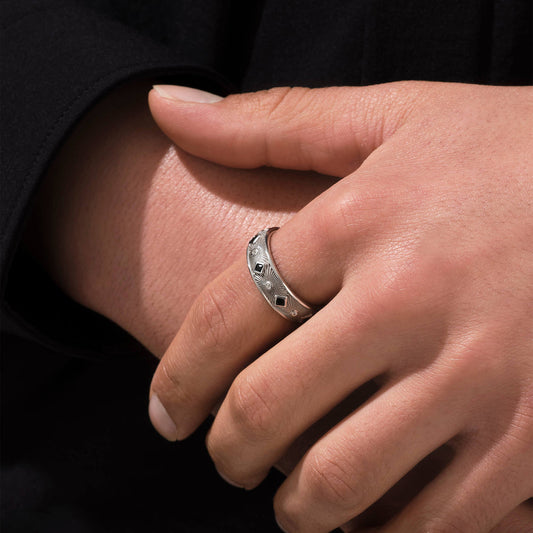 RARE PRINCE by CARAT SUTRA | Exclusive Sunbeam Band Ring for Men, Oxidized Sterling Silver 925 Ring | Jewellery for Men| With Certificate of Authenticity and 925 Hallmark - caratsutra