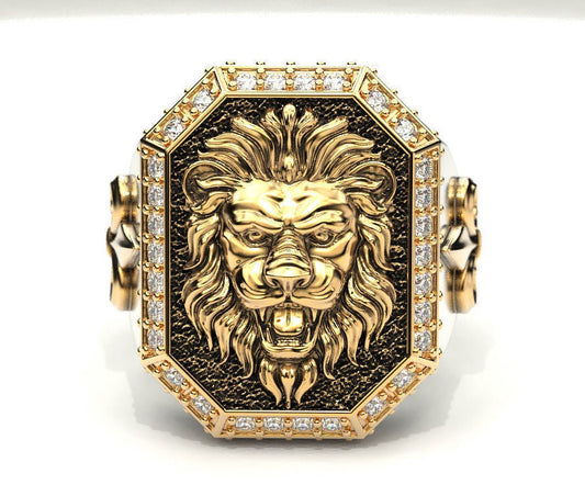 RARE PRINCE by CARAT SUTRA | Unique Design Two Tone Lion Ring with Illuminati/ Evil Eye Symbol | 22kt Gold Micron Plated 925 Sterling Silver Ring | Men's Jewelry | With Certificate of Authenticity and 925 Hallmark - caratsutra