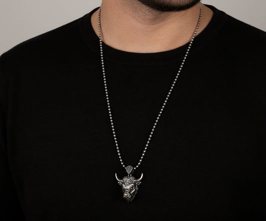 RARE PRINCE by CARAT SUTRA | Unique Designed Angry Bull Head Pendant for Taurus Zodiac for Men | 925 Sterling Silver Oxidized Pendant | Men's Jewelry | With Certificate of Authenticity and 925 Hallmark - caratsutra