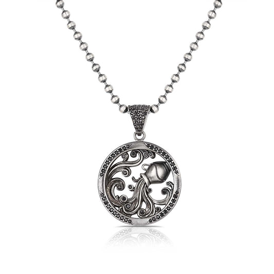 RARE PRINCE by CARAT SUTRA | Unique Aquarius Zodiac Designed Pendant Studded with Black Zircons | Unisex 925 Sterling Silver Oxidized Pendant | Men's Jewelry | With Certificate of Authenticity and 925 Hallmark - caratsutra