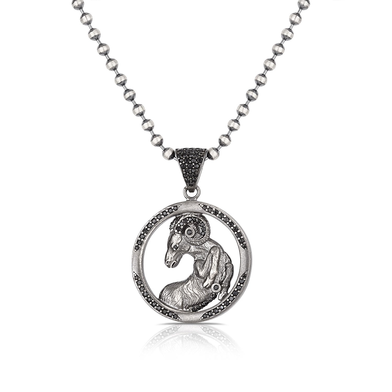 RARE PRINCE by CARAT SUTRA | Unique Aries Zodiac Designed Pendant Studded with Black Zircons | Unisex 925 Sterling Silver Oxidized Pendant | Men's Jewelry | With Certificate of Authenticity and 925 Hallmark - caratsutra