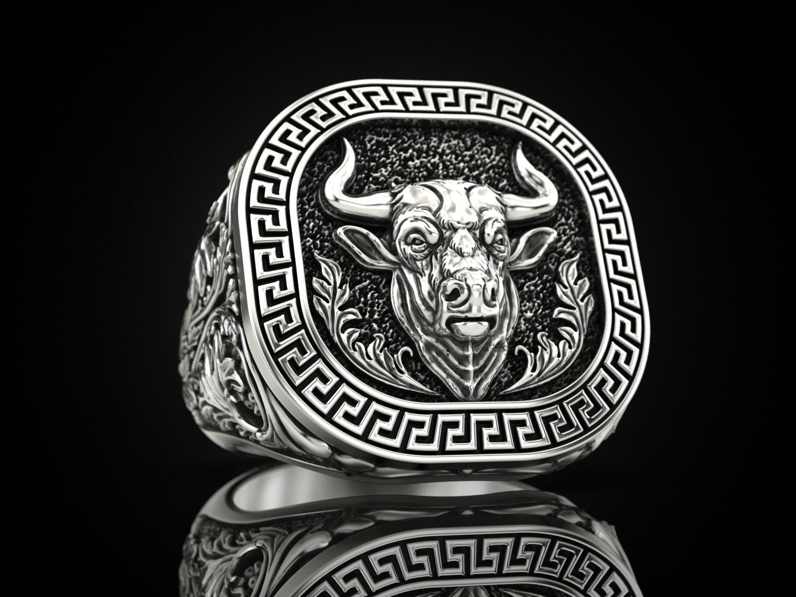 RARE PRINCE by CARAT SUTRA | Unique Taurus Zodiac Designed Bull Ring | 925 Sterling Silver Oxidized Ring | Men's Jewelry | With Certificate of Authenticity and 925 Hallmark - caratsutra