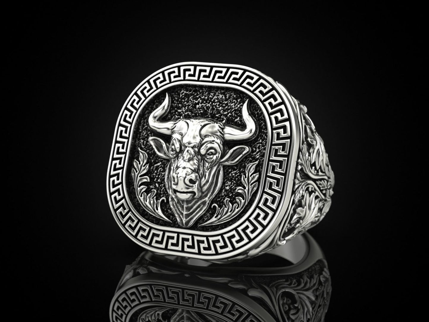 RARE PRINCE by CARAT SUTRA | Unique Taurus Zodiac Designed Bull Ring | 925 Sterling Silver Oxidized Ring | Men's Jewelry | With Certificate of Authenticity and 925 Hallmark - caratsutra