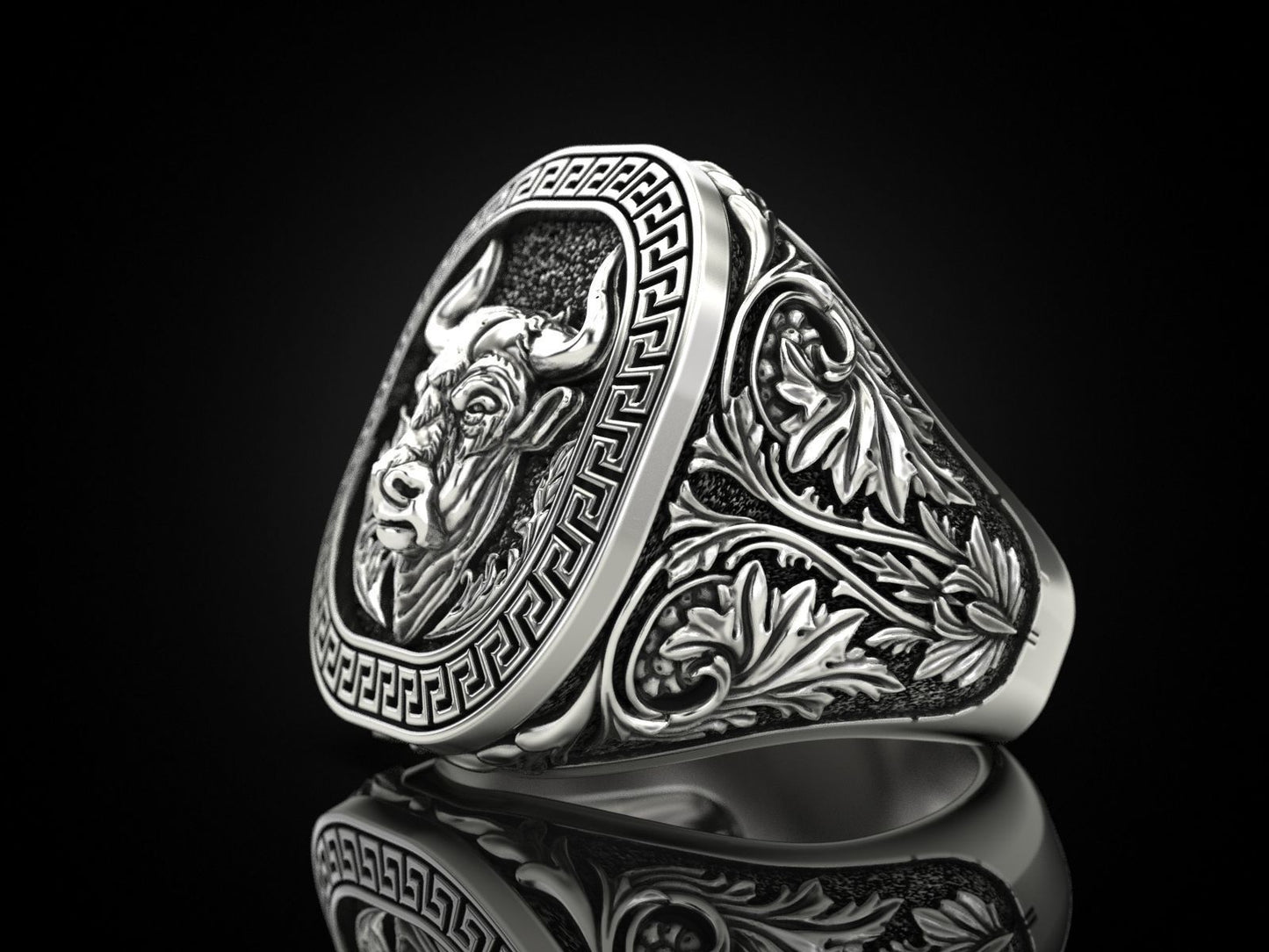 RARE PRINCE by CARAT SUTRA | Unique Taurus Zodiac Designed Bull Ring | 925 Sterling Silver Oxidized Ring | Men's Jewelry | With Certificate of Authenticity and 925 Hallmark - caratsutra