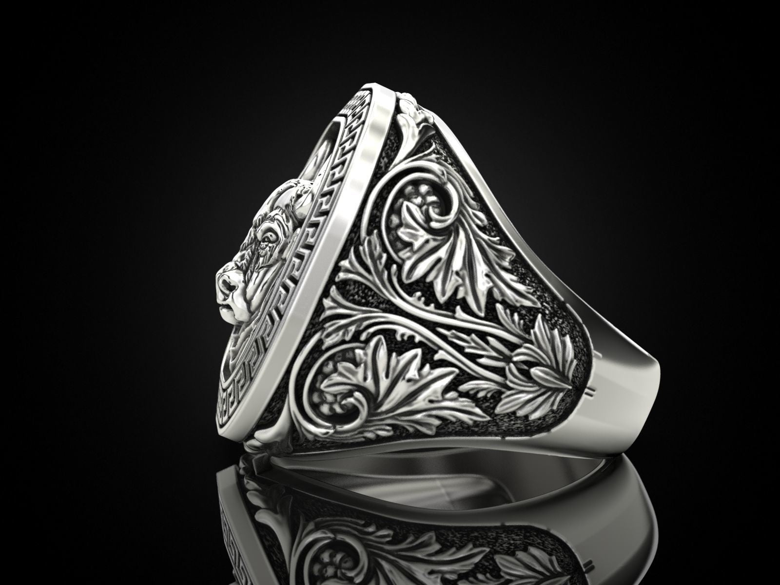 RARE PRINCE by CARAT SUTRA | Unique Taurus Zodiac Designed Bull Ring | 925 Sterling Silver Oxidized Ring | Men's Jewelry | With Certificate of Authenticity and 925 Hallmark - caratsutra