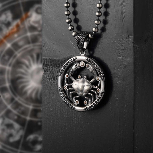 RARE PRINCE by CARAT SUTRA | Unique Cancer Zodiac Designed Pendant Studded with Black Zircons | Unisex 925 Sterling Silver Oxidized Pendant | Men's Jewelry | With Certificate of Authenticity and 925 Hallmark - caratsutra