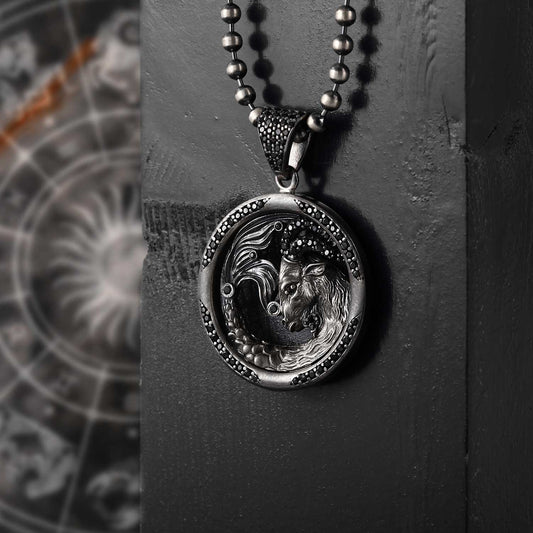 RARE PRINCE by CARAT SUTRA | Unique Capricorn Zodiac Designed Pendant Studded with Black Zircons | Unisex 925 Sterling Silver Oxidized Pendant | Men's Jewelry | With Certificate of Authenticity and 925 Hallmark - caratsutra