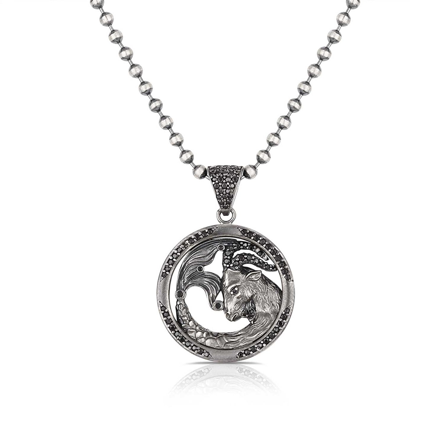 RARE PRINCE by CARAT SUTRA | Unique Capricorn Zodiac Designed Pendant Studded with Black Zircons | Unisex 925 Sterling Silver Oxidized Pendant | Men's Jewelry | With Certificate of Authenticity and 925 Hallmark - caratsutra