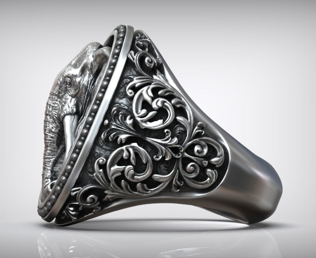 RARE PRINCE by CARAT SUTRA | Antique Designed Elephant Ring | 925 Sterling Silver Oxidized Ring | Men's Jewelry | With Certificate of Authenticity and 925 Hallmark