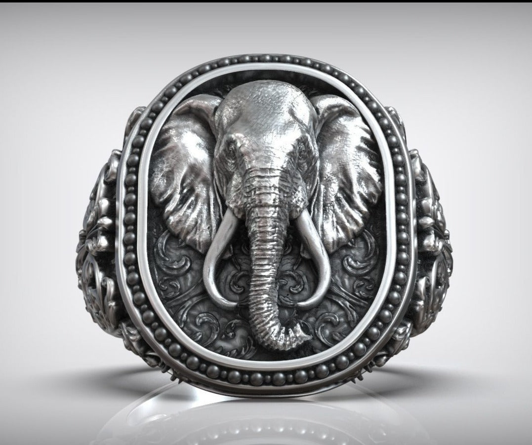 RARE PRINCE by CARAT SUTRA | Antique Designed Elephant Ring | 925 Sterling Silver Oxidized Ring | Men's Jewelry | With Certificate of Authenticity and 925 Hallmark