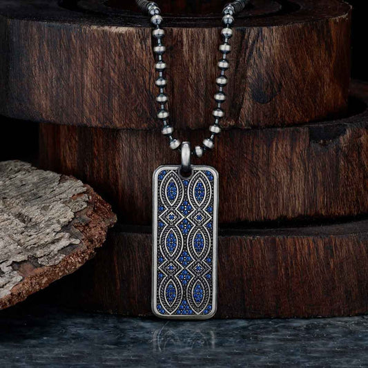 RARE PRINCE by CARAT SUTRA | Unique Designed Eternity Pendant Studded with Blue Cubic Zirconia for Men | 925 Sterling Silver Oxidized Pendant | Men's Jewelry | With Certificate of Authenticity and 925 Hallmark - caratsutra