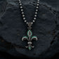 RARE PRINCE by CARAT SUTRA | Unique Designed Fleur-De-Lis Symbol Pendant Studded with Green & Black Zircons for Men | 925 Sterling Silver Oxidized Pendant | Men's Jewelry | With Certificate of Authenticity and 925 Hallmark - caratsutra