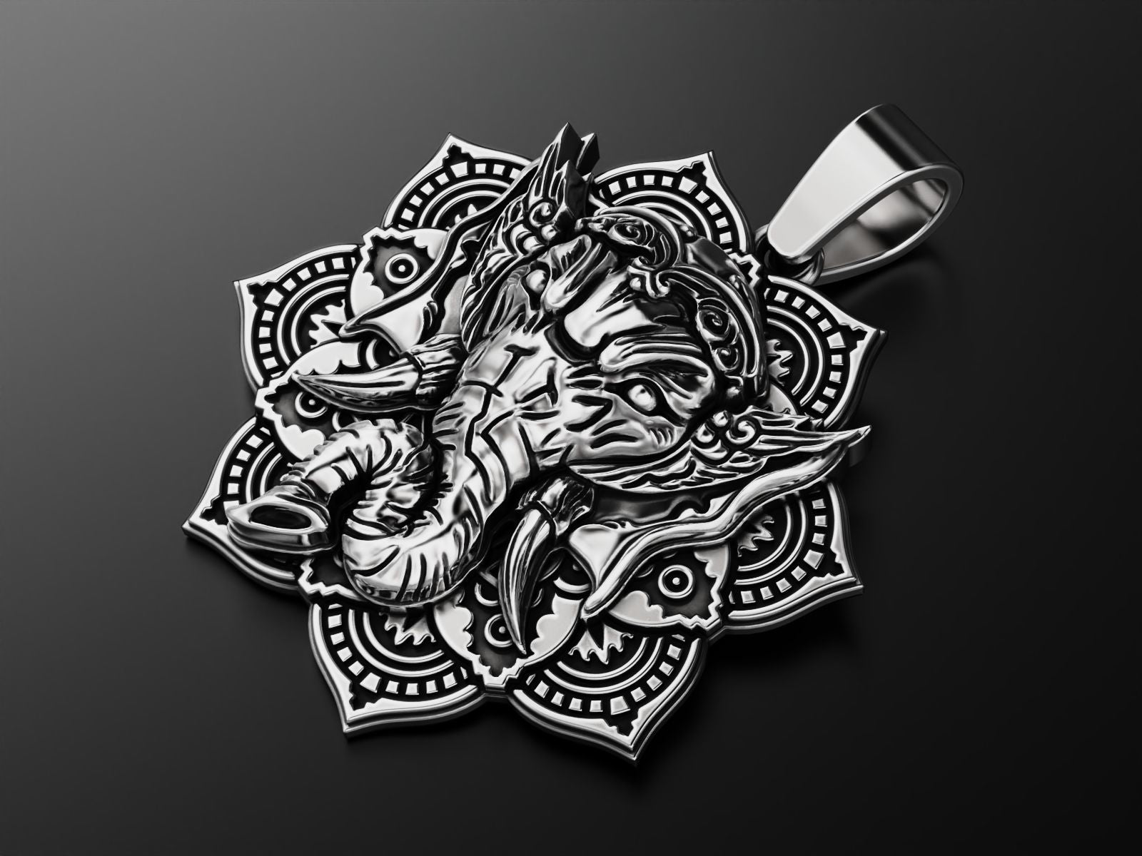 RARE PRINCE by CARAT SUTRA | Unique Designed Ganesha Pendant | 925 Sterling Silver Oxidized Pendant | Men's Jewelry | With Certificate of Authenticity and 925 Hallmark - caratsutra