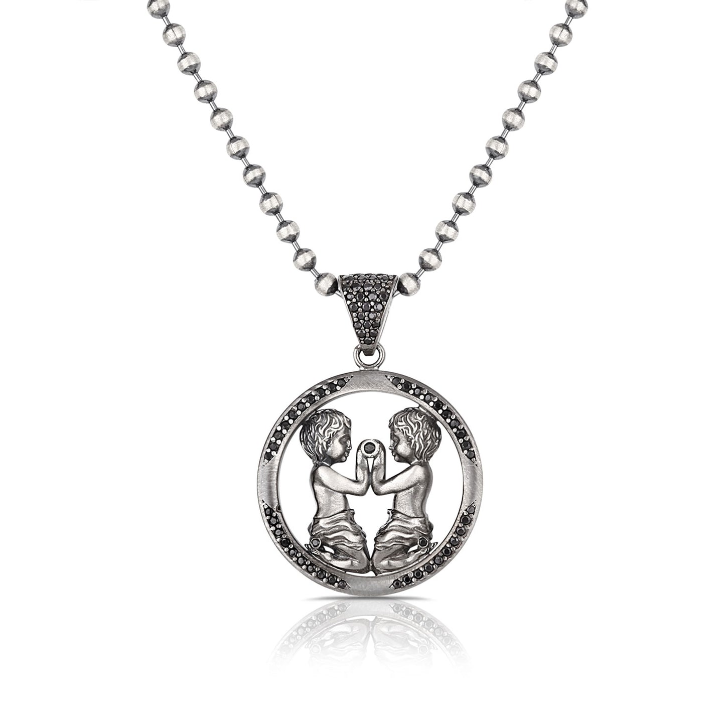 RARE PRINCE by CARAT SUTRA | Unique Gemini Zodiac Designed Pendant Studded with Black Zircons | Unisex 925 Sterling Silver Oxidized Pendant | Men's Jewelry | With Certificate of Authenticity and 925 Hallmark - caratsutra