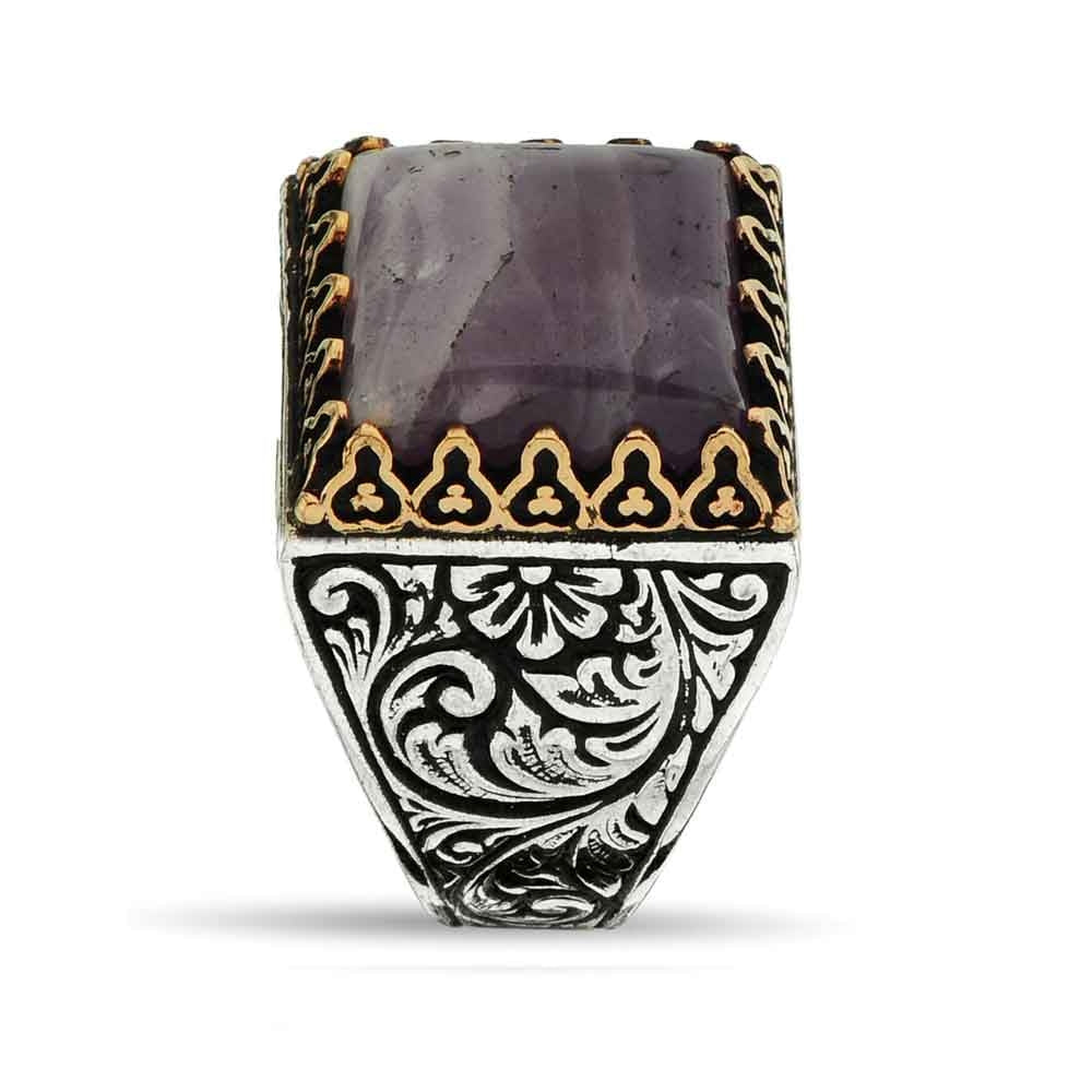 RARE PRINCE by CARAT SUTRA | Unique Designed Turkish Style Premium Ring with Purple Amethyst | 925 Sterling Silver Oxidized Ring | Men's Jewelry | With Certificate of Authenticity and 925 Hallmark - caratsutra