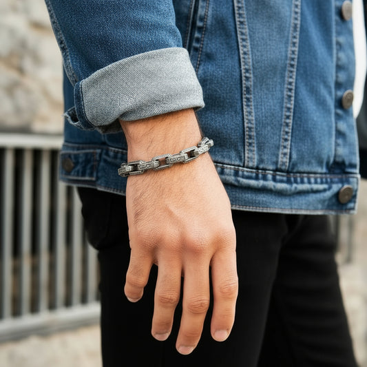 RARE PRINCE by CARAT SUTRA | Unique Vintage Artistry Ancient Oxidized Bracelet | 925 Sterling Silver Bracelet | Men's Jewelry | With Certificate of Authenticity and 925 Hallmark - caratsutra