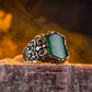 RARE PRINCE by CARAT SUTRA | Unique Turkish Style Ring with Natural Green Onyx | 925 Sterling Silver Oxidized Ring | Men's Jewelry | With Certificate of Authenticity and 925 Hallmark - caratsutra
