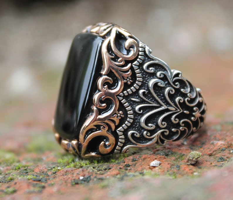 RARE PRINCE by CARAT SUTRA | Unique Turkish Gucci Style Ring with Natural  Black Onyx | 925 Sterling Silver Oxidized Ring | Men's Jewelry | With