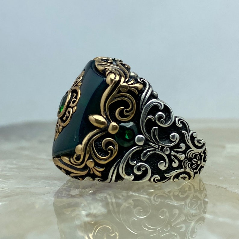 RARE PRINCE by CARAT SUTRA | Unique Turkish Style Ring with Green Zircon | 925 Sterling Silver Oxidized Ring | Men's Jewelry | With Certificate of Authenticity and 925 Hallmark - caratsutra