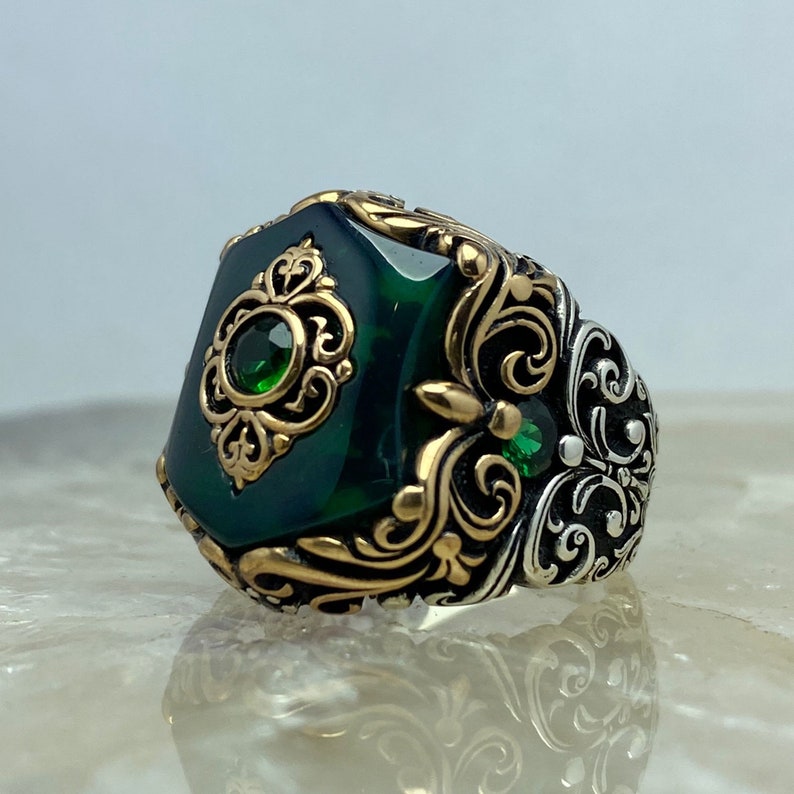 RARE PRINCE by CARAT SUTRA | Unique Turkish Style Ring with Green Zircon | 925 Sterling Silver Oxidized Ring | Men's Jewelry | With Certificate of Authenticity and 925 Hallmark - caratsutra