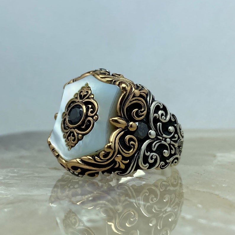 RARE PRINCE by CARAT SUTRA | Unique Turkish Style Ring with Natural Pearl | 925 Sterling Silver Oxidized Ring | Men's Jewelry | With Certificate of Authenticity and 925 Hallmark - caratsutra