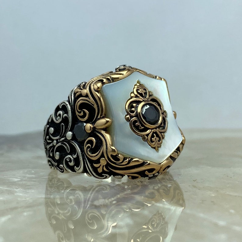 RARE PRINCE by CARAT SUTRA | Unique Turkish Style Ring with Natural Pearl | 925 Sterling Silver Oxidized Ring | Men's Jewelry | With Certificate of Authenticity and 925 Hallmark - caratsutra