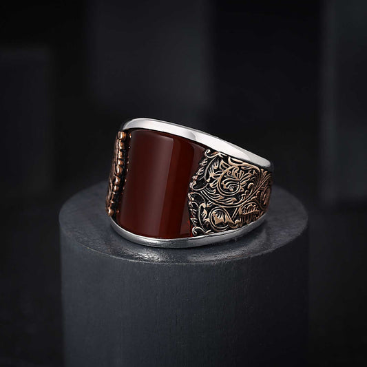 RARE PRINCE by CARAT SUTRA | Unique Designed Turkish Style Curved Ring with Green Onyx  | 925 Sterling Silver Gold Plated Ring | Men's Jewelry | With Certificate of Authenticity and 925 Hallmark - caratsutra